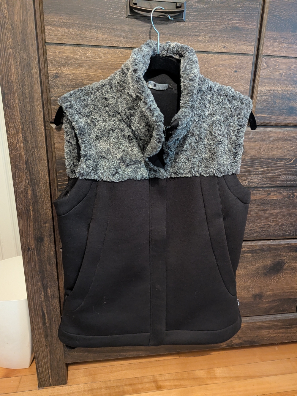 The North Face Black Vest with Gray Faux-Shearling Collar